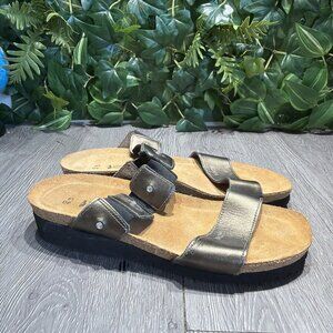 Naot Womens Ashley Sandal Size 40 9 Metallic  Leather Wedge Slide Rhinestones